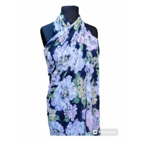 Duża sukienka plażowa - eleganckie PAREO XXL szyfon liliowe kwiaty